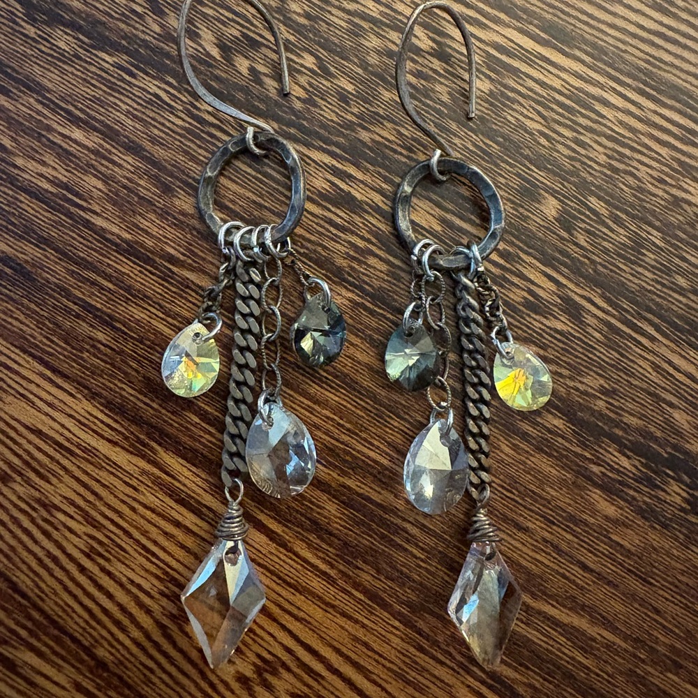 Mixed Metal Chain Earrings with Crystal Accents